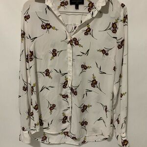 Banana Republic White Floral Shirt Long Sleeve Button-Up Blouse Size M